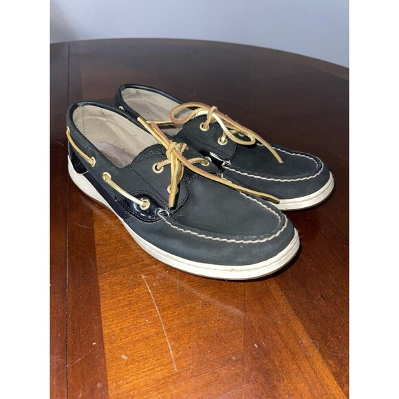 SPERRY Shoes - Sperry Boat Shoes Coated Leather & Fabric Upper Navy  Women’s Size 10